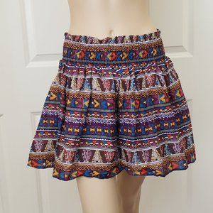 Petit Fleur Smocked Flounce Mini Skirt SZ XS/S Brown Multicolor